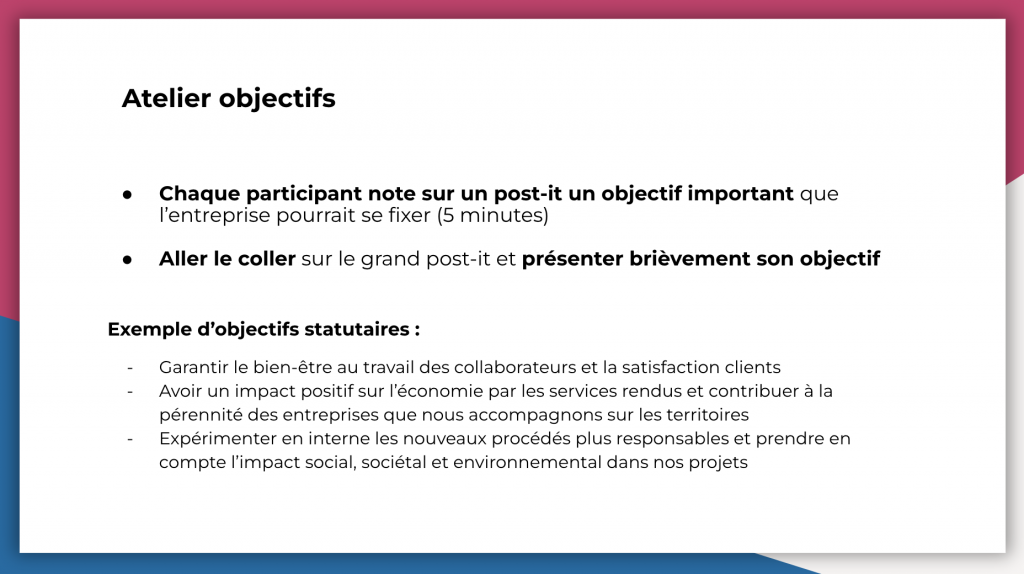 atelier objectifs raison d'être
